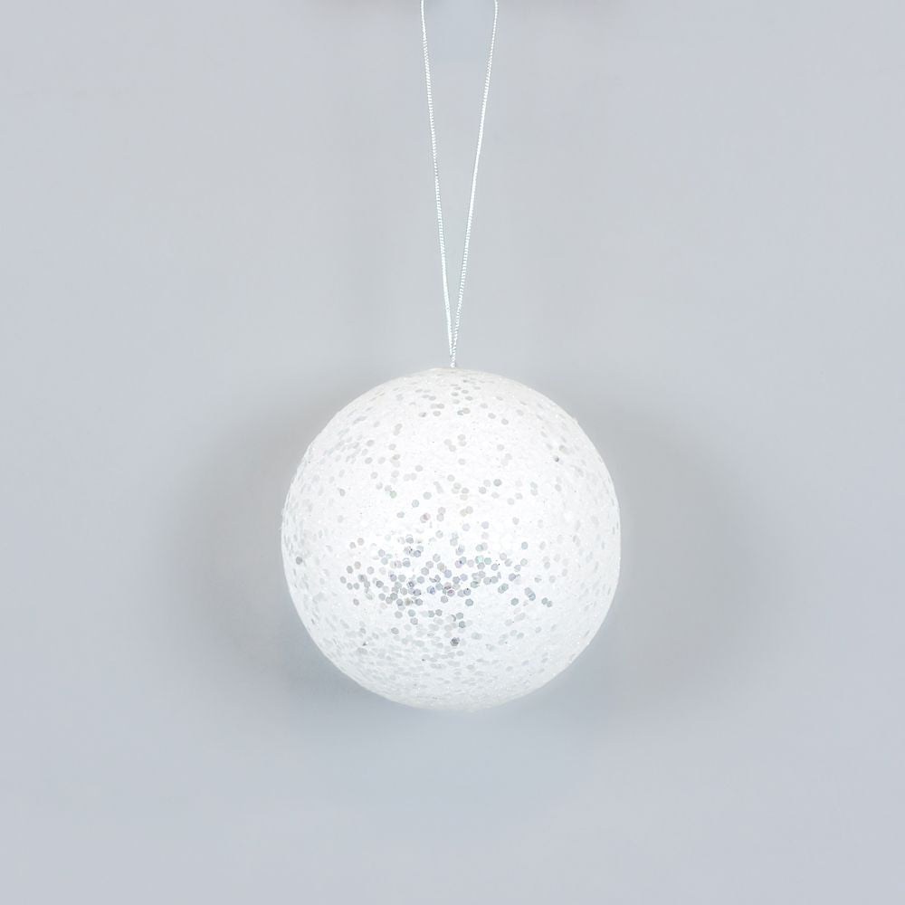 Dwella Decor 5" White Glitter Ball Ornament