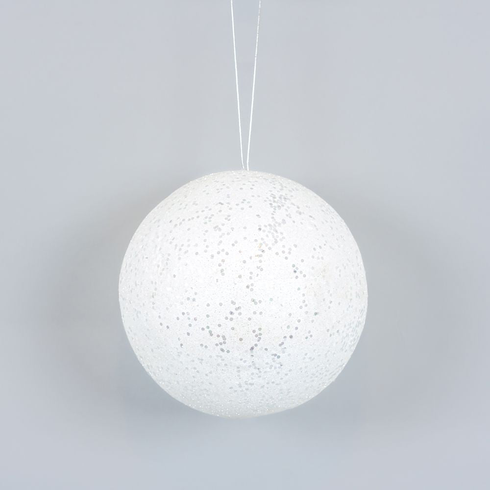 8" White Glitter Ball Ornament | Believe In Kindness Collection