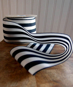 Black and Ivory Stripe Ribbon Decor Accent