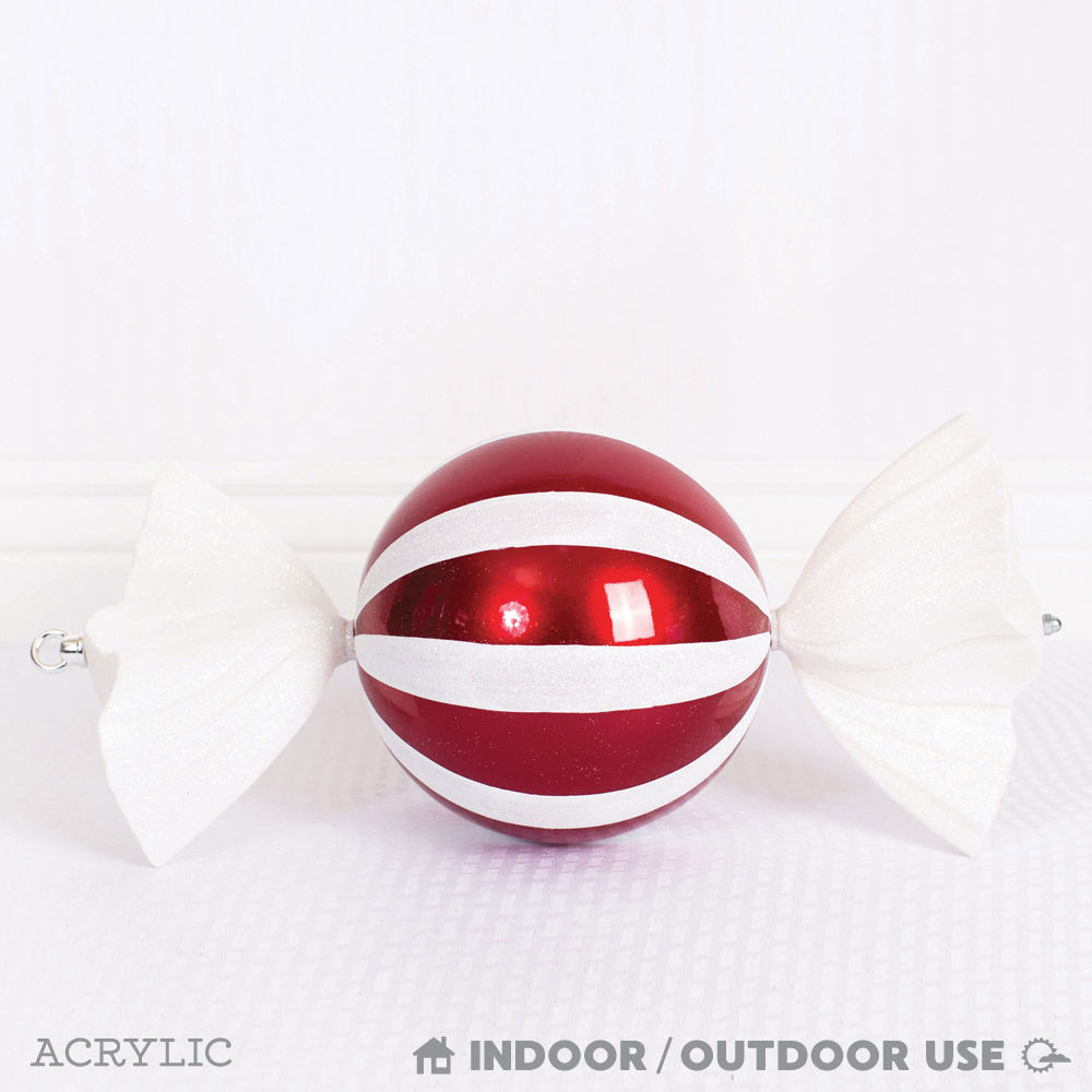 19" Red & White Christmas Ball Candy Ornament