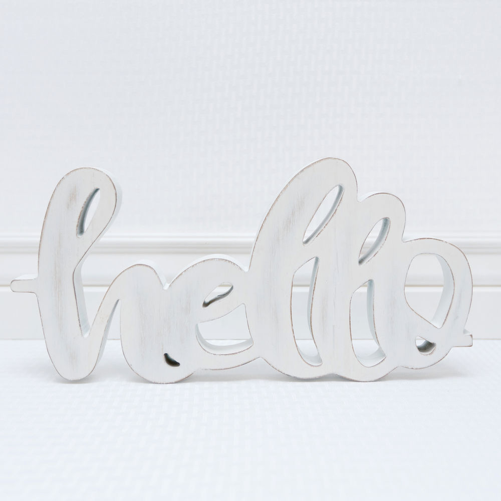 Dwella Decor Hello Wood Cutout Sign - White