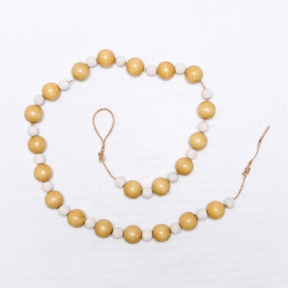 32" Wood Bead Garland in White & Cream