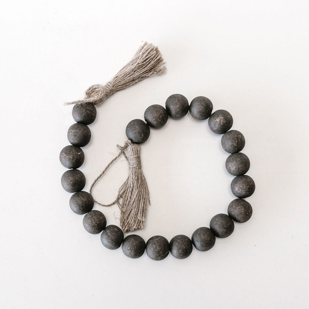 24" Wood Bead Garland with Tassels - Brown & Black