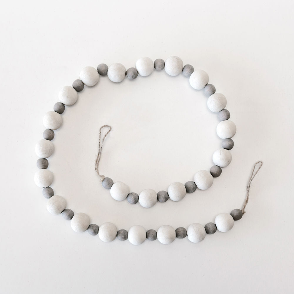 36" Wood Bead Garland in White and Grey