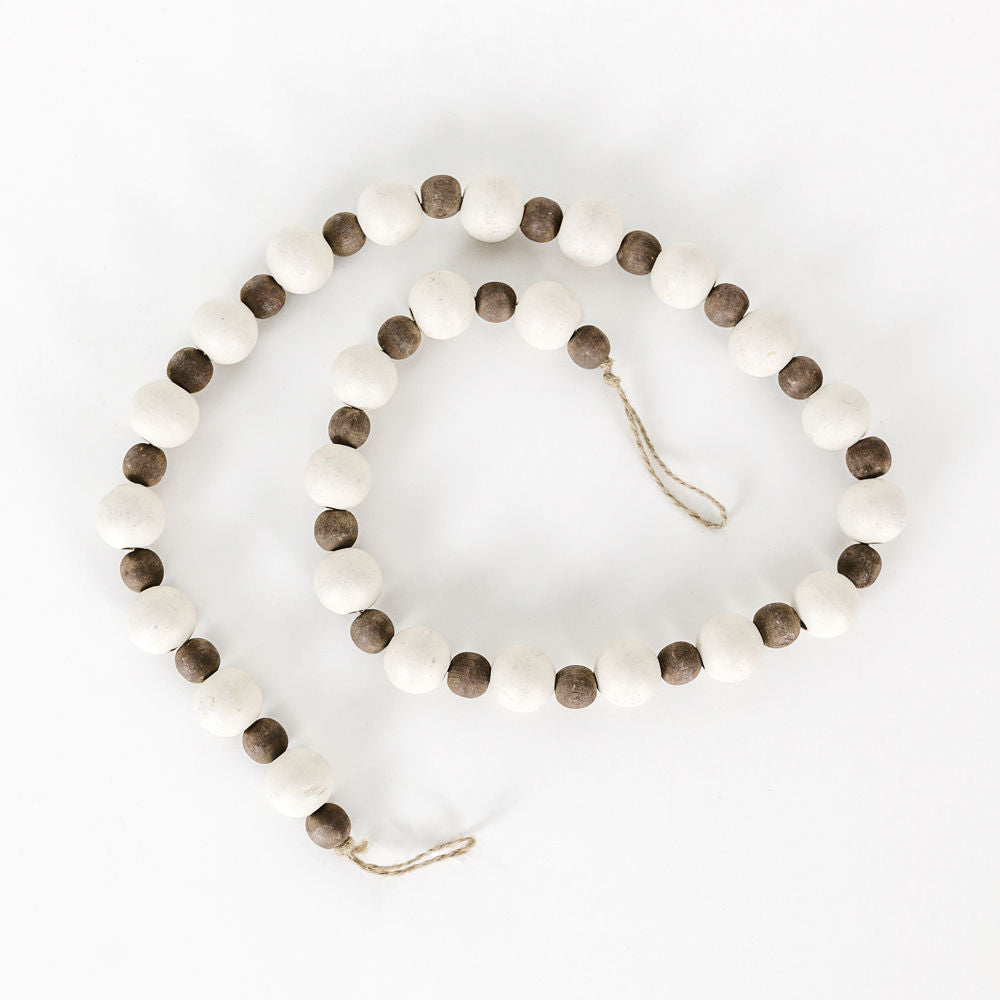 36" Wood Bead Garland - White & Brown