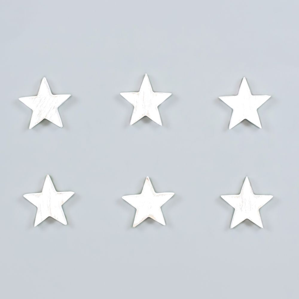 White Wood Star Shapes - Set of 6