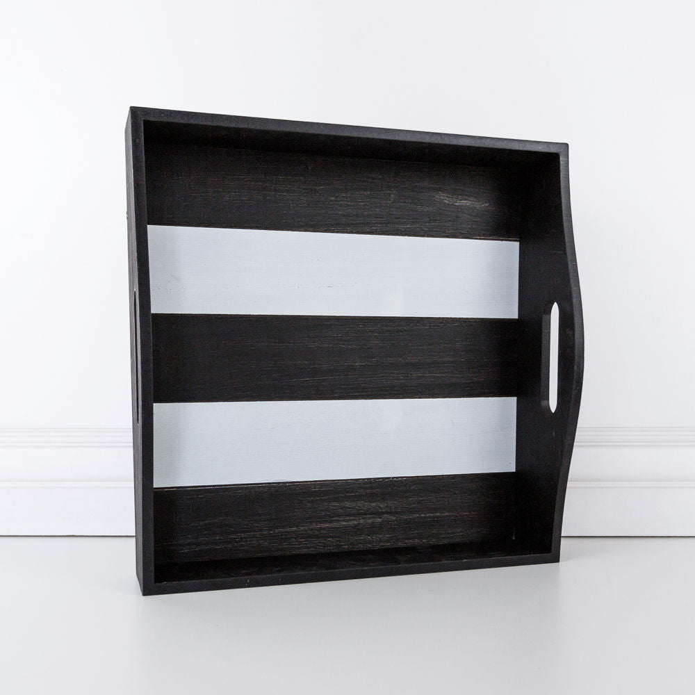 Shiplap Wooden Serving Tray in Black & White