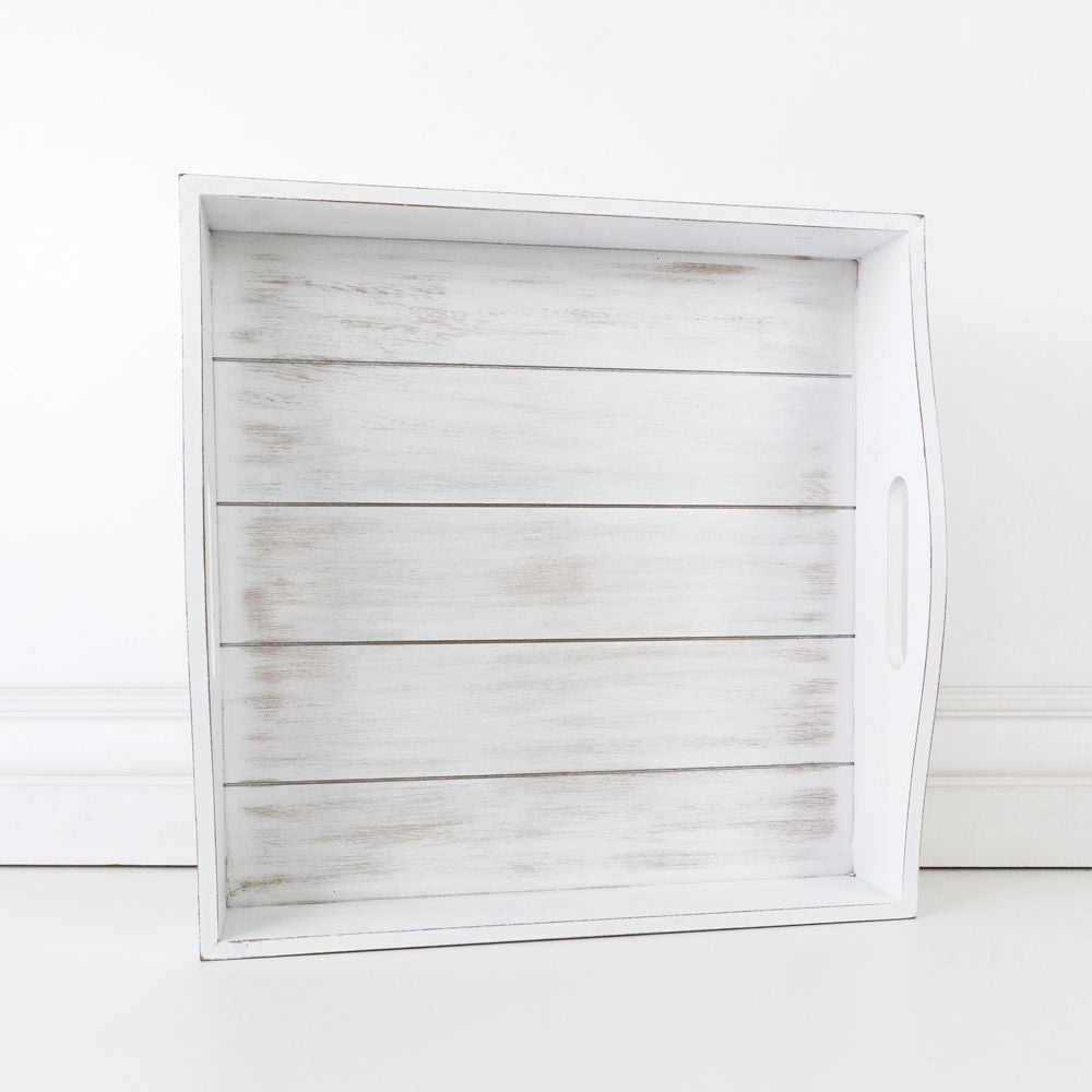 15" Wood Shiplap Decorative Tray in Black & White