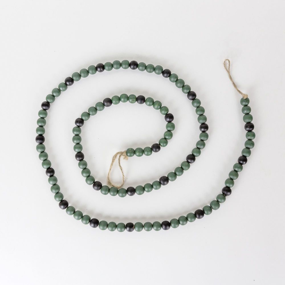 Green & Black Wood Bead Garland - Farmhouse Christmas Decor