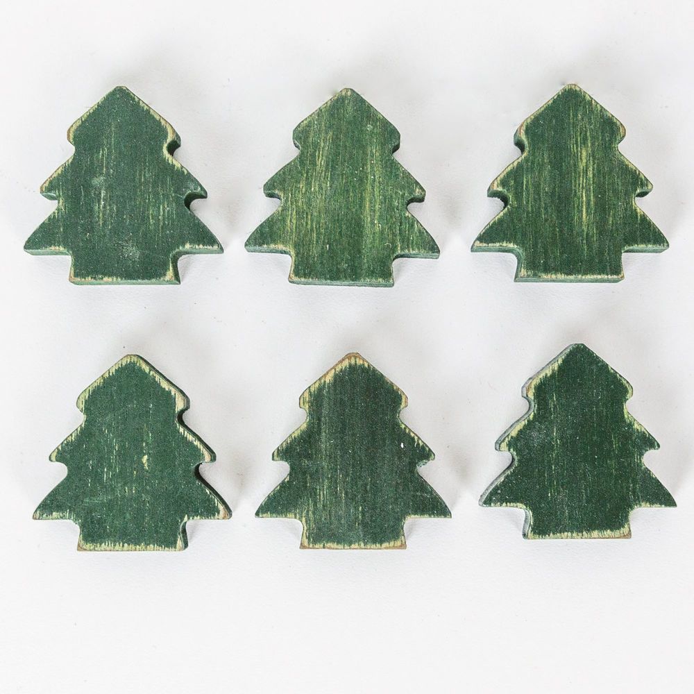 Wood Tree Shapes Set of 6 - Green Christmas Decor