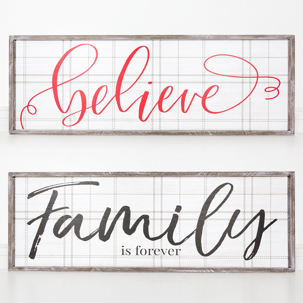 47" Reversible Wooden Framed Sign - Believe/Family Is Forever