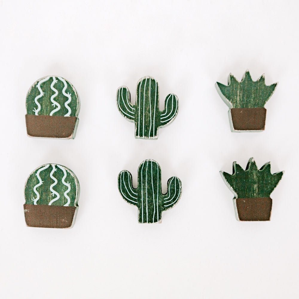 Wooden Cactus Shapes Set of 6 - Multicolor Letterboard Collection