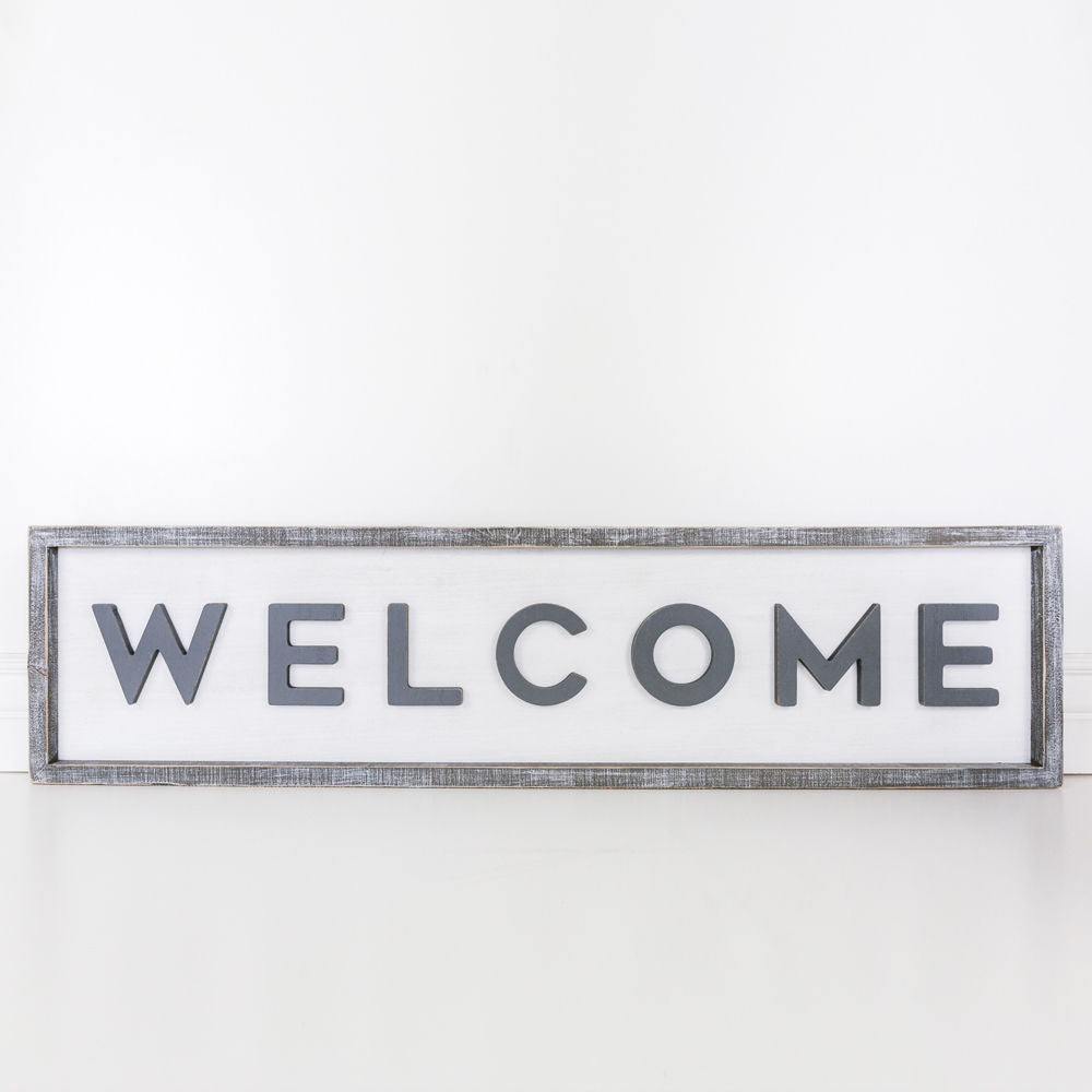 37" Welcome Wood Framed Sign - White, Black & Grey