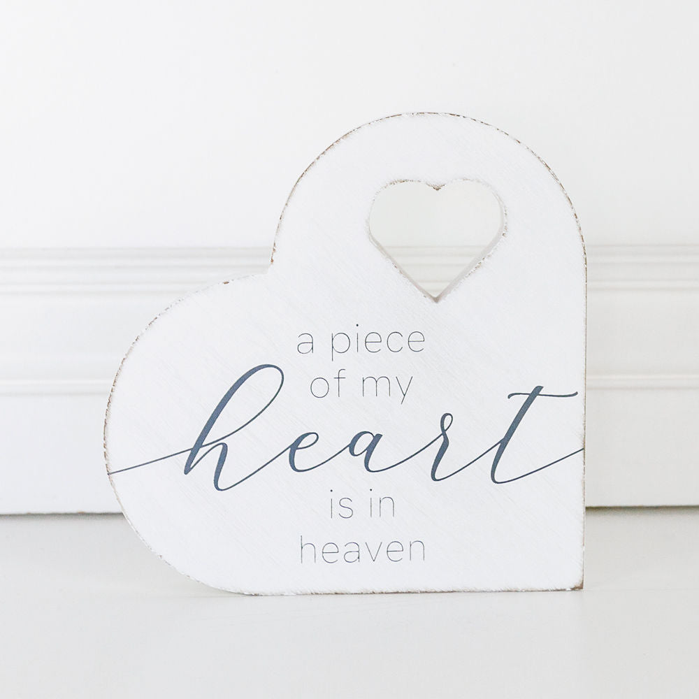 7x7 Sympathy Heart Wood Sign - A Piece of My Heart Is In Heaven