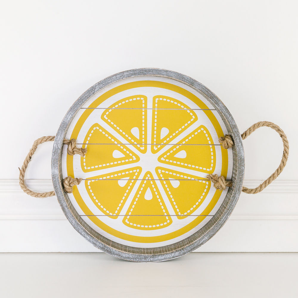 12x12 Wood Shiplap Tray - Lemon Yellow Stars & Stripes