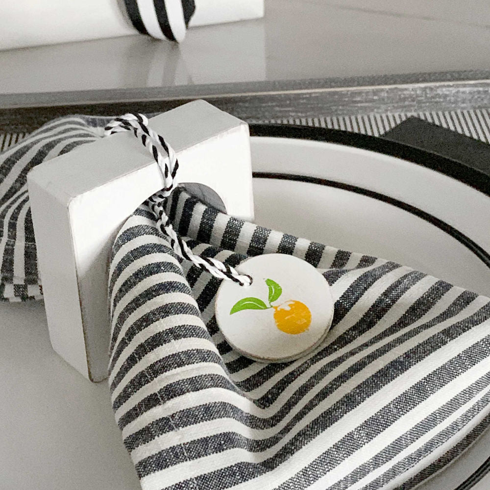 Wood Napkin Rings in Lemon Black & White