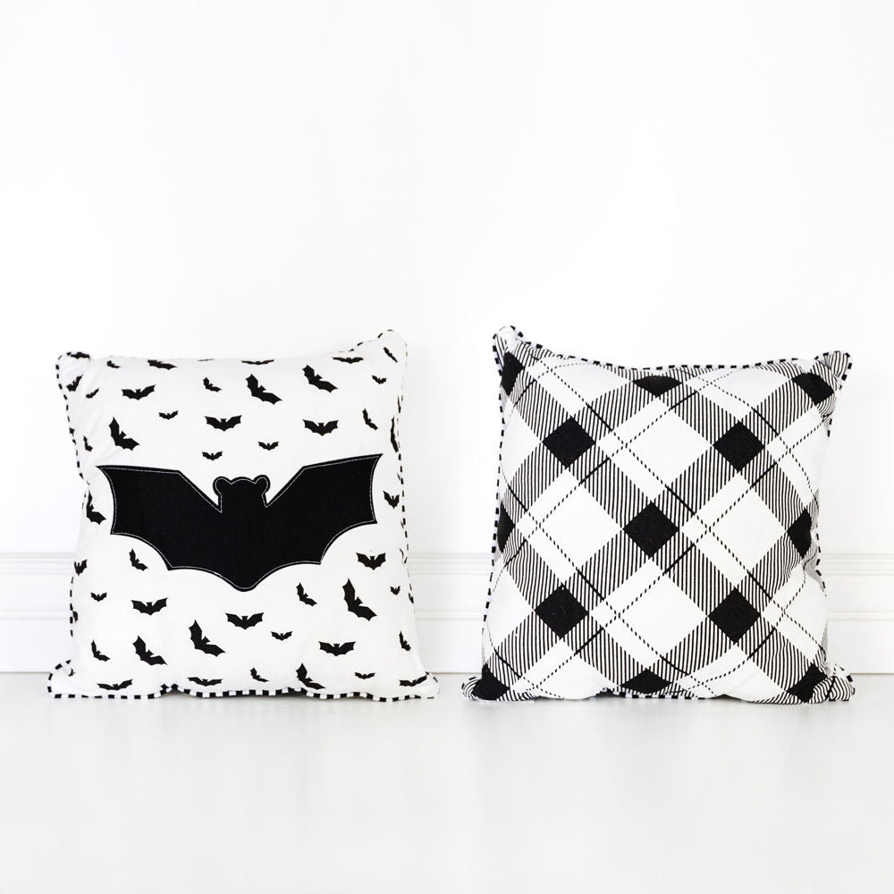Halloween Plaid Bat Decorative Throw Pillow