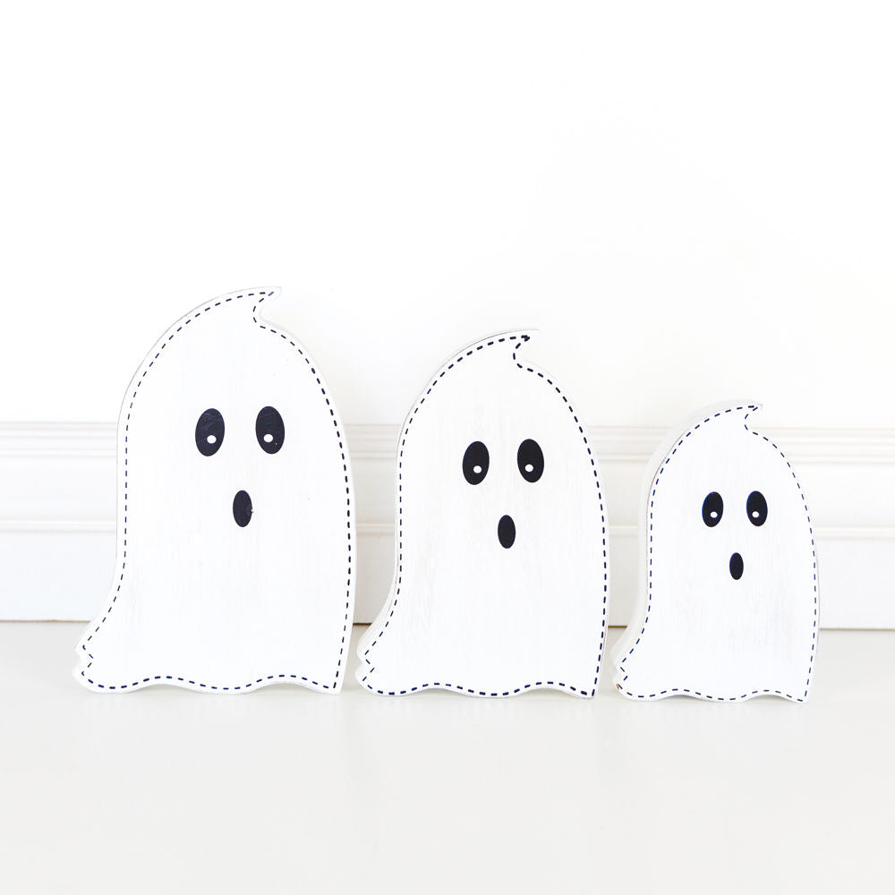 Wood Ghost Cutouts Set of 3 - White & Black Halloween Decor