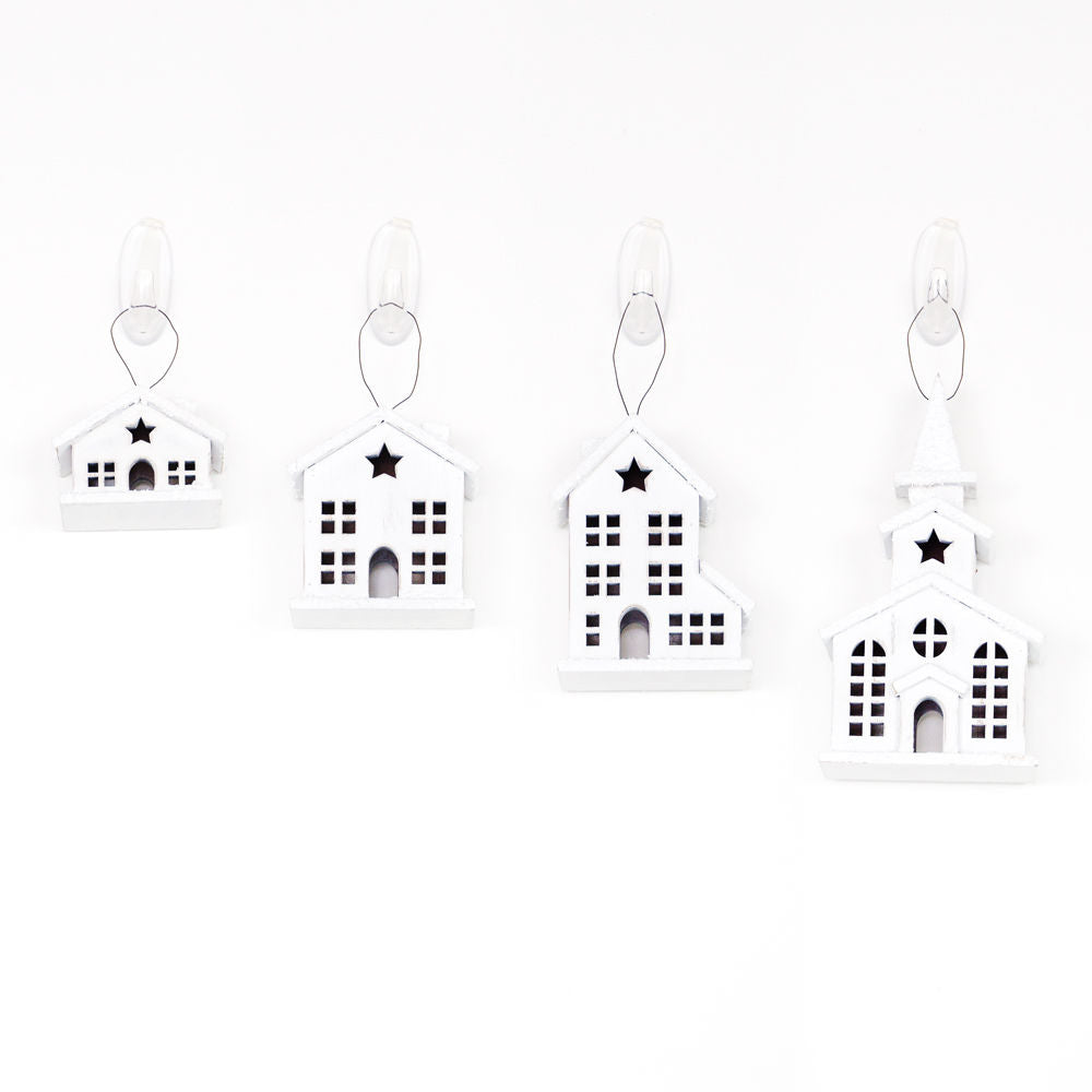 Dwella Decor Wood Village Ornament Set of 4
