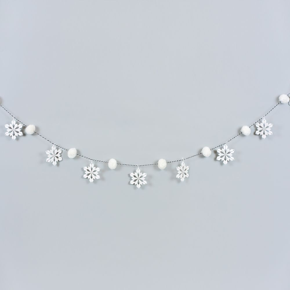 Snowflake Pom Pom Garland - White & Black