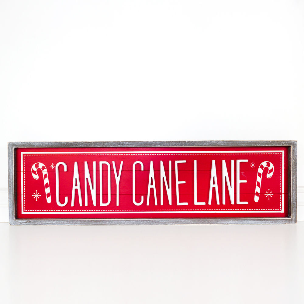 Candy Cane Lane Framed Wooden Sign