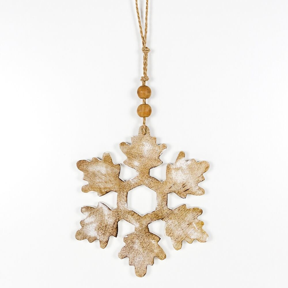 10" Mango Wood Snowflake Ornament - Believe In Kindness Collection