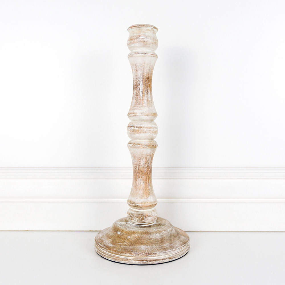 Mango Wood Candle Holder - White Natural Finish