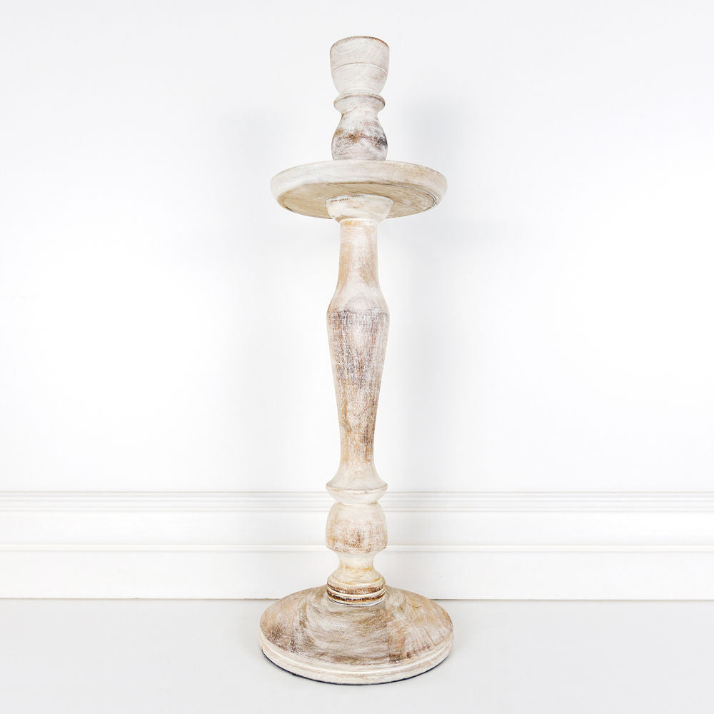 7x21 Mango Wood Candle Holder in White