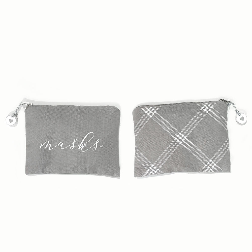 Masks Check Canvas Clutch - Gray & White