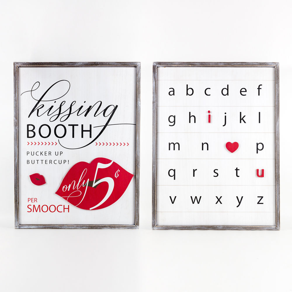Kissing Booth Reversible Wood-Framed Sign