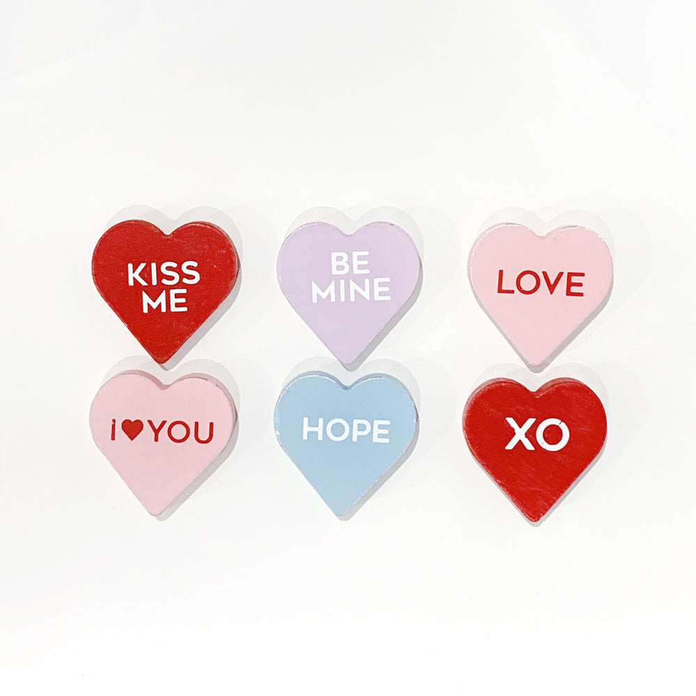 Conversation Hearts Wood Shapes Set of 6