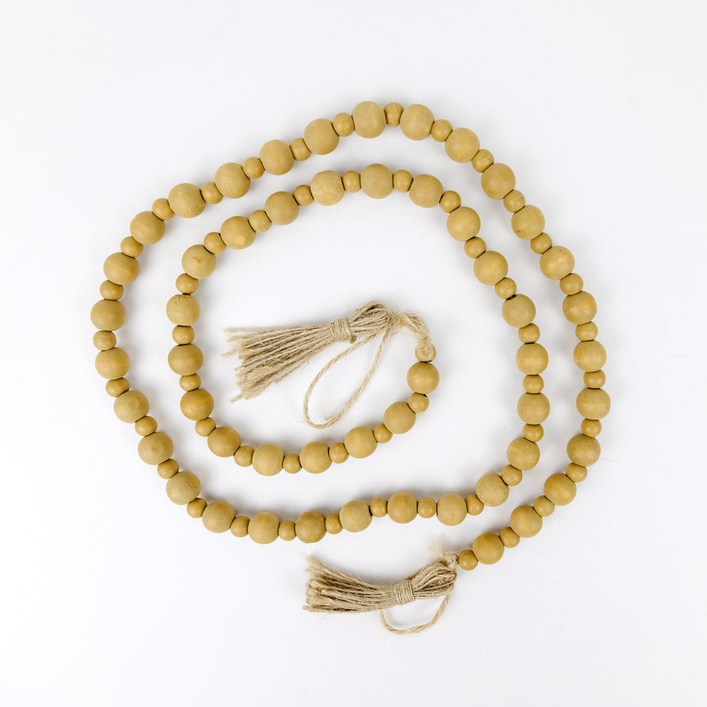 Amber Bamboo Wood Bead Garland with Tassels