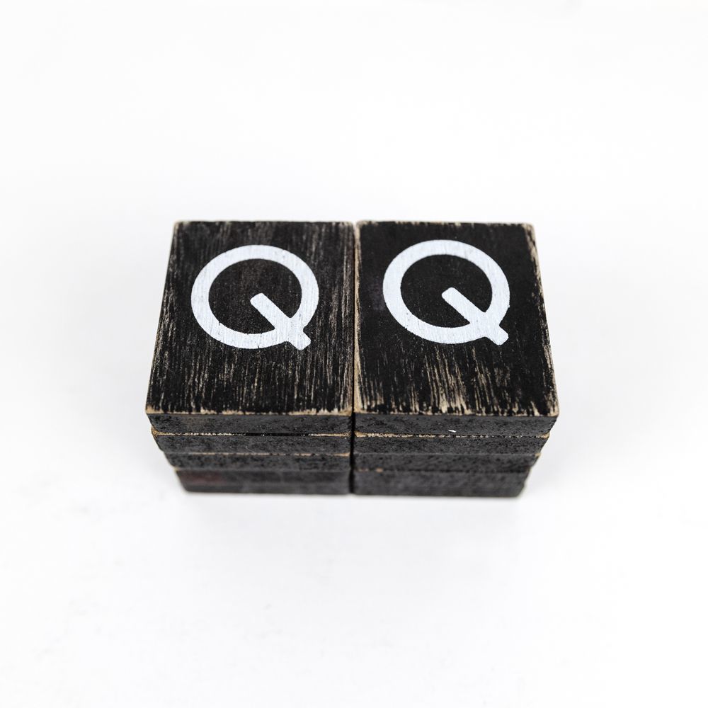 Wood Letter Tiles Q - Black & White Set of 10