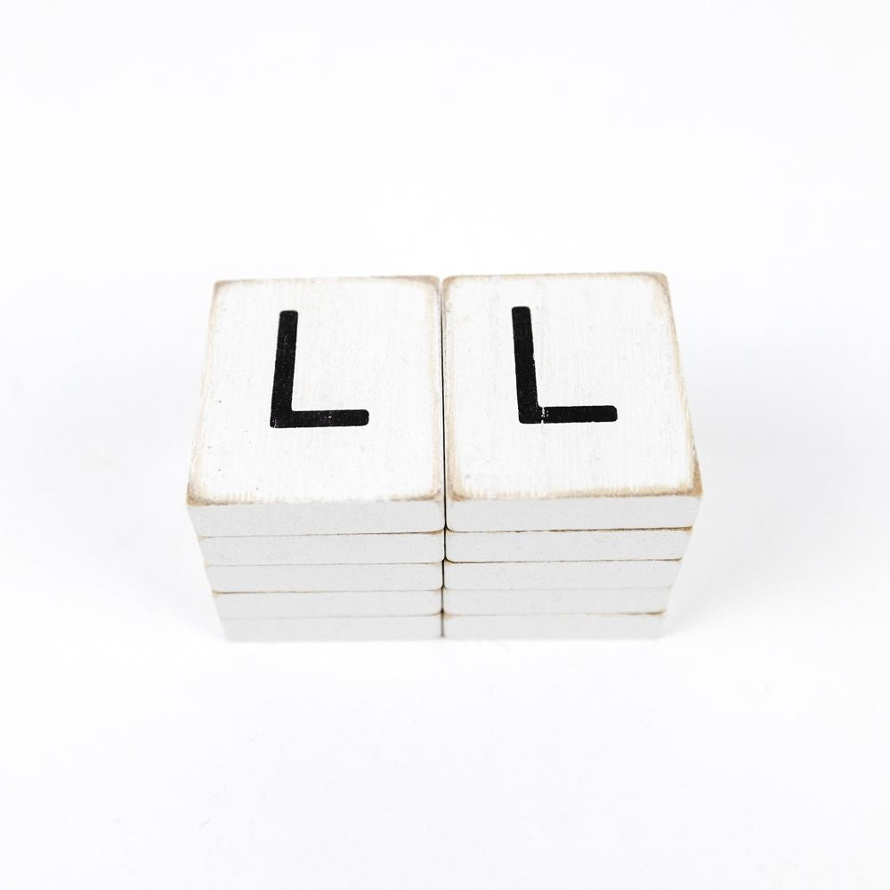 Wood Letter Tiles - Set of 10 (White/Black)