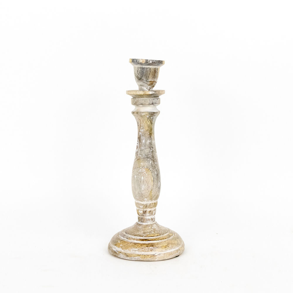 Mango Wood Candle Holder - White Neutral 4x10x4
