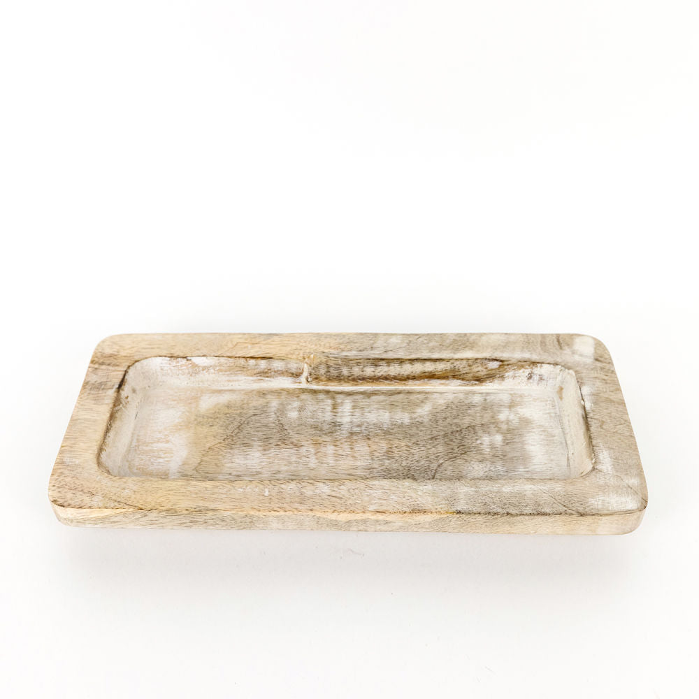 Mango Wood Tray - Natural White 13"