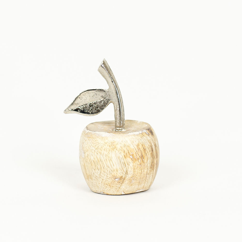Mango Wood Apple Shape Decor - Natural Silver Finish
