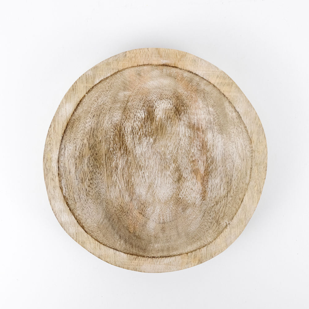 16" Mango Wood Round Tray - Natural White Finish