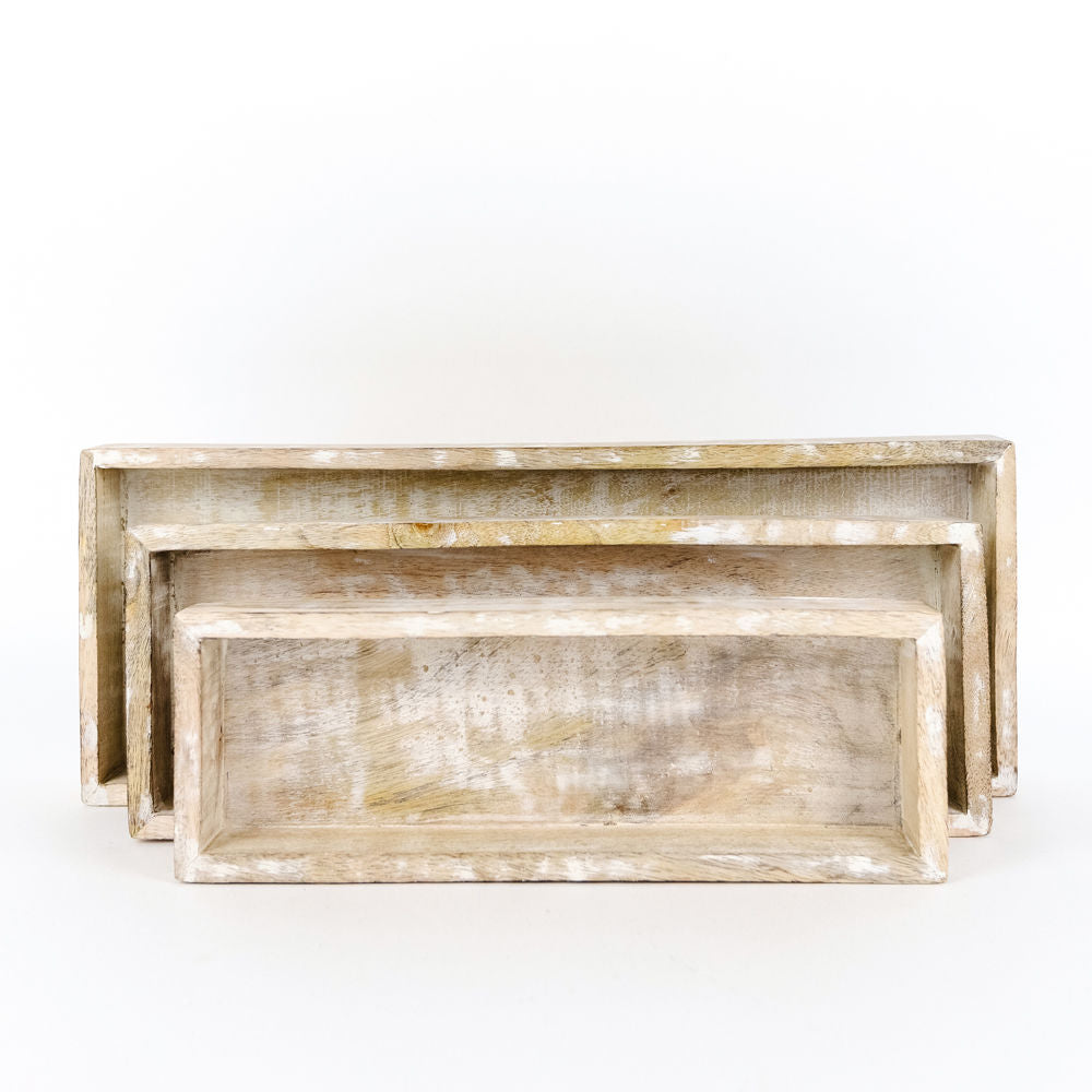 Mango Wood Nested Trays - Set of 3 (White)