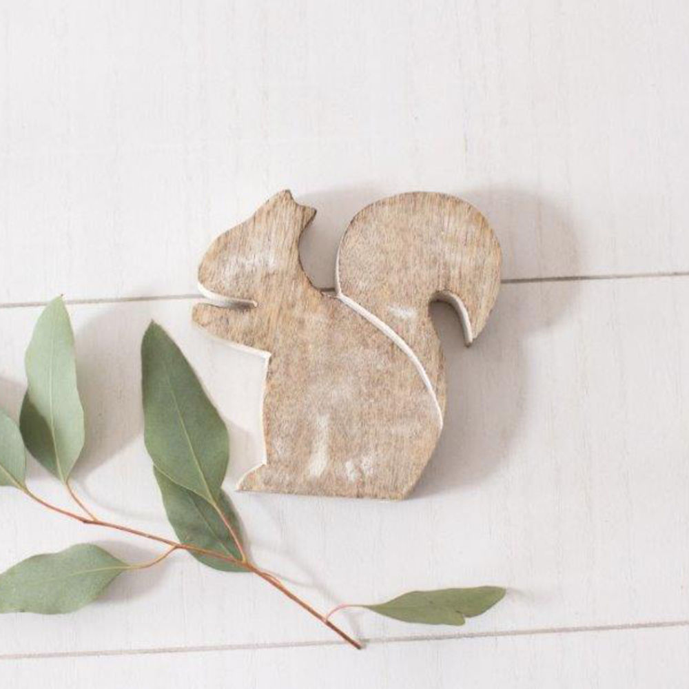 Mango Wood Squirrel Cutout - Neutral White