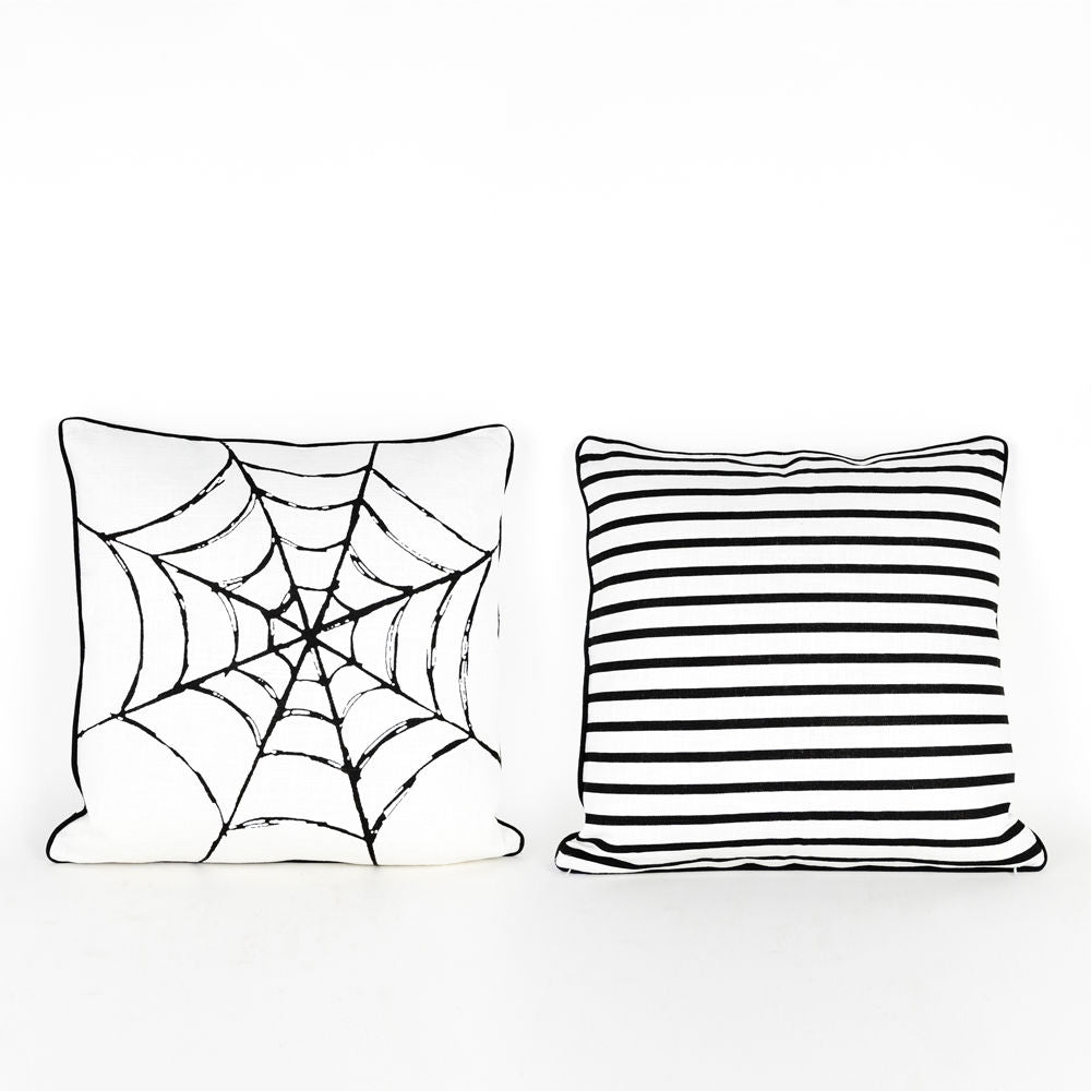 18" Spider Web Reversible Canvas Pillow - Black & White