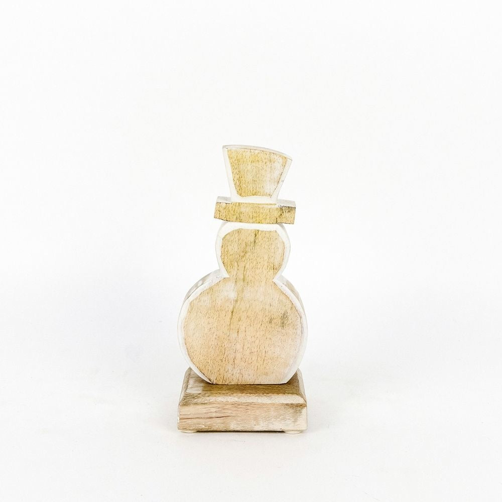 Snowman Mango Wood Cutout on Stand