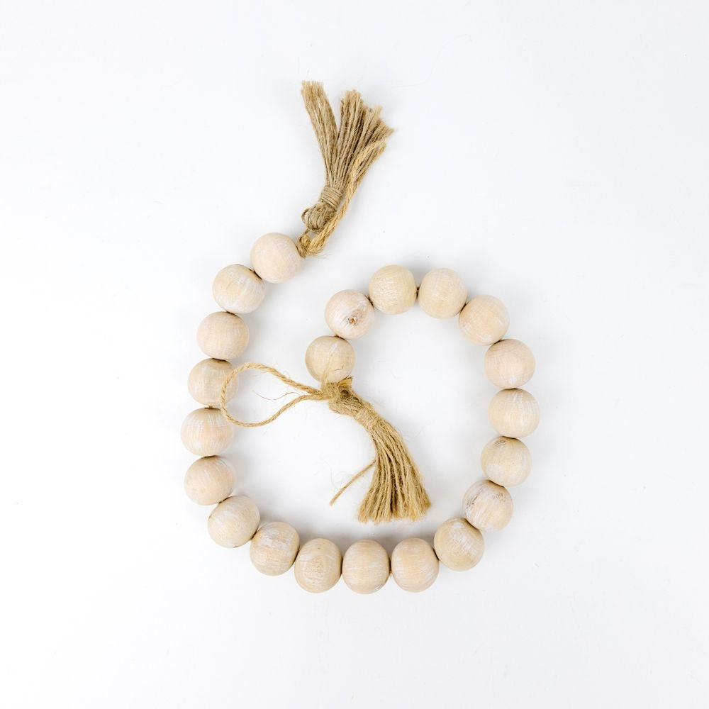 Bamboo Wood Bead Garland with Tassels | Natural Tone