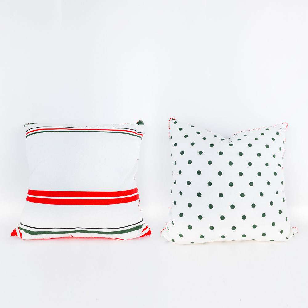 Christmas Stripe & Polka Dot Reversible Pillow