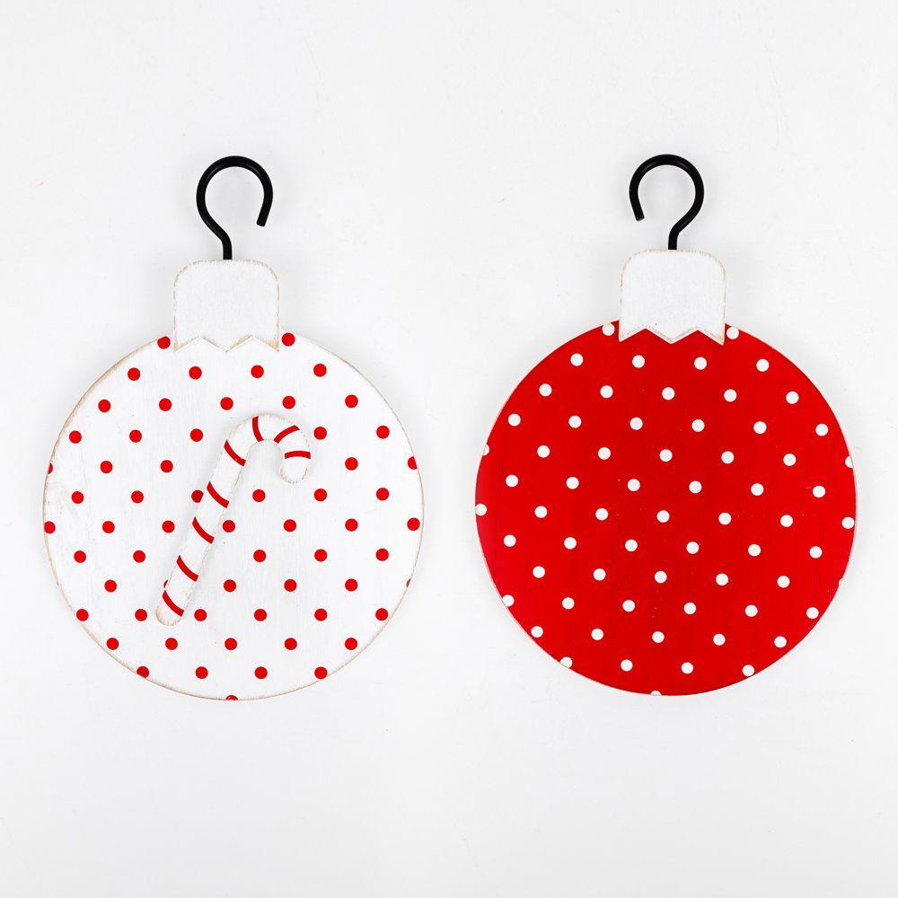Dwella Decor Candy Cane Double-Sided Wood Ornament
