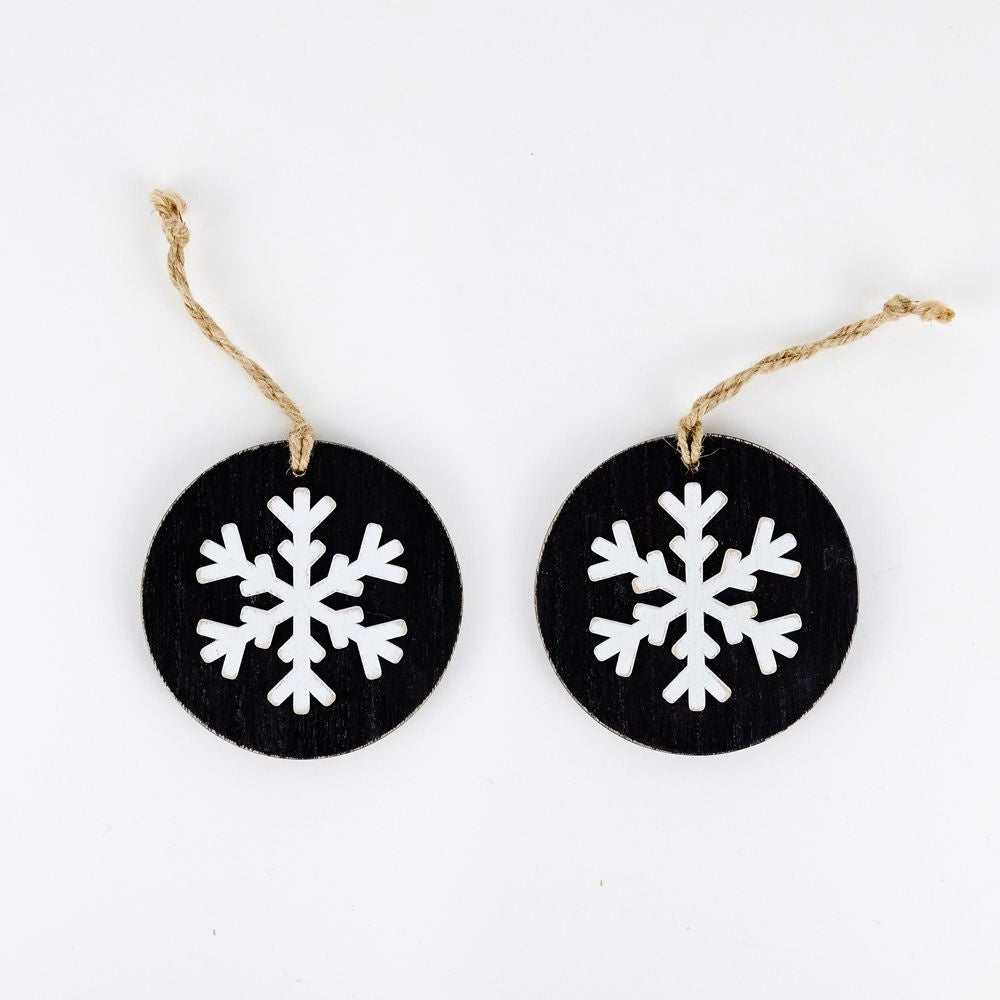 4x4 Double-Sided Snowflake Wood Ornament - Black & White