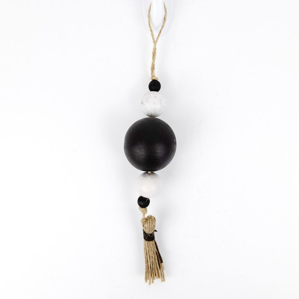 Mid-Century Christmas Wood Ornament with Beads Tassel