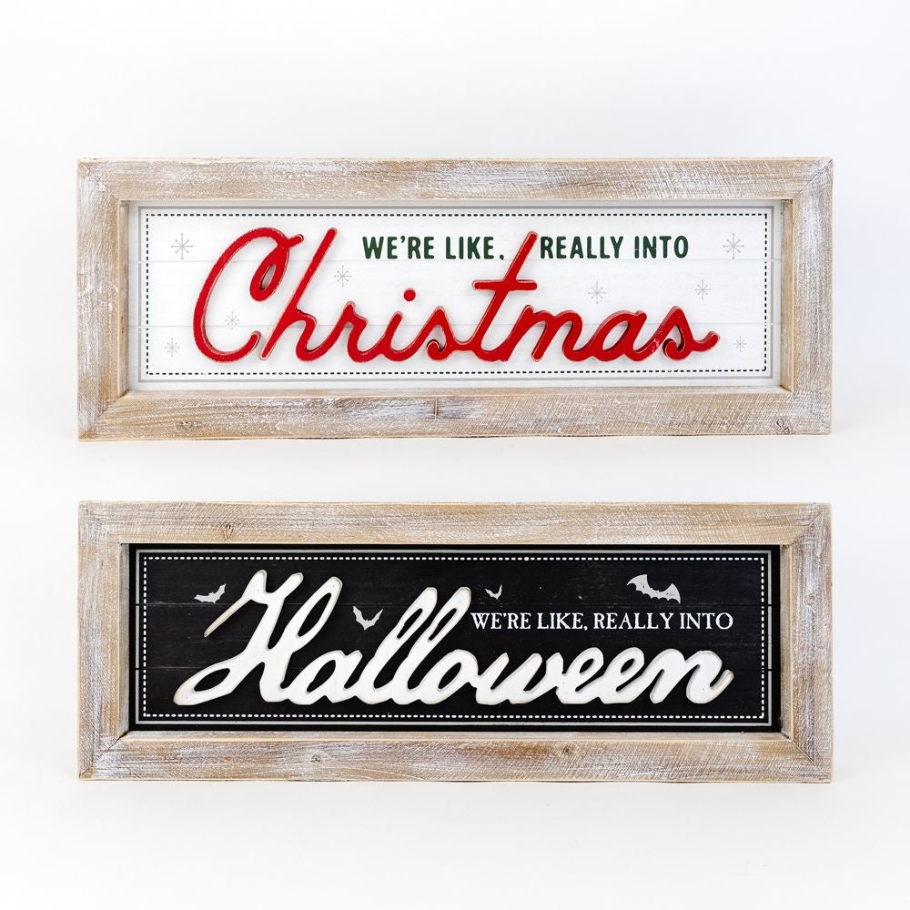 Dwella Decor 24" Reversible Wood Frame Sign - Christmas/Halloween