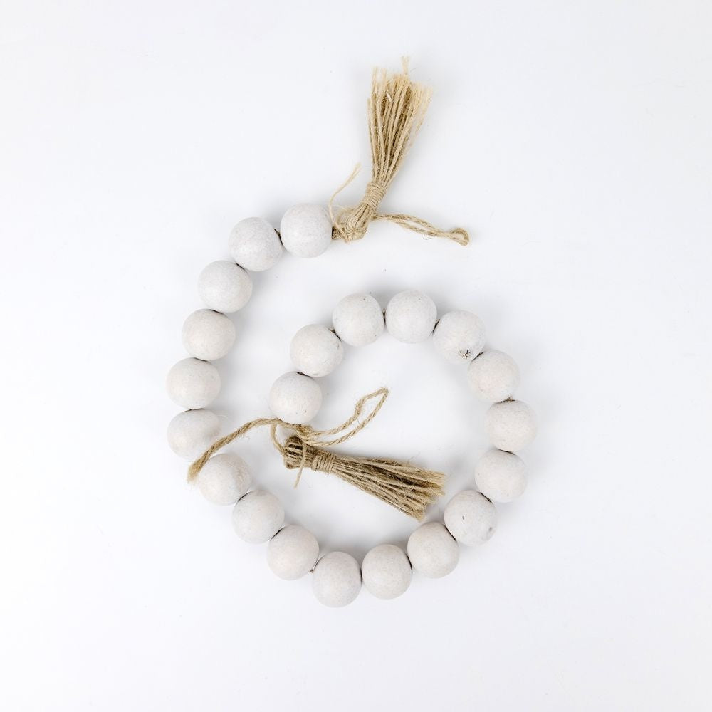 Wood Bead Garland with Tassels in White