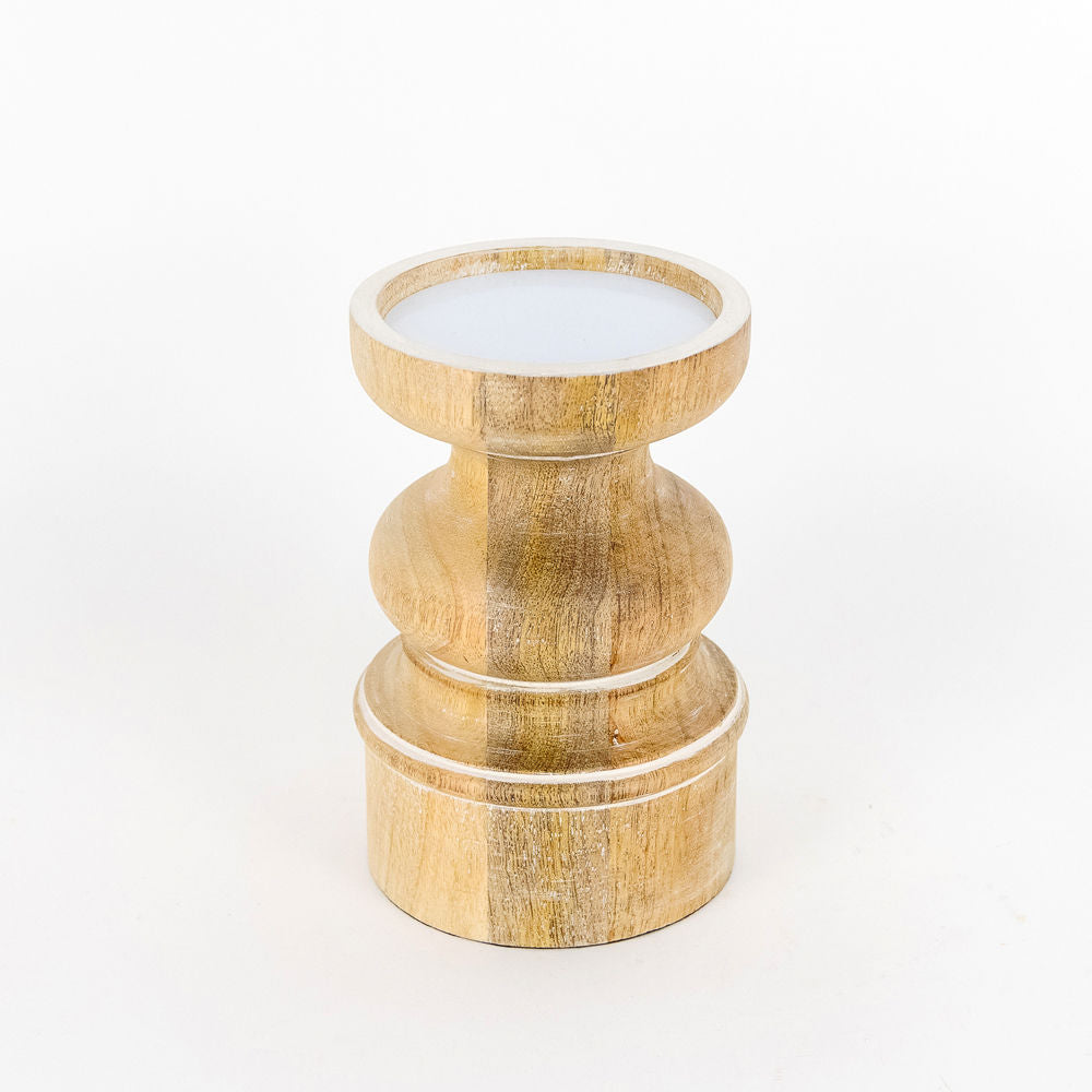 Mango Wood Candle Holder - Natural White